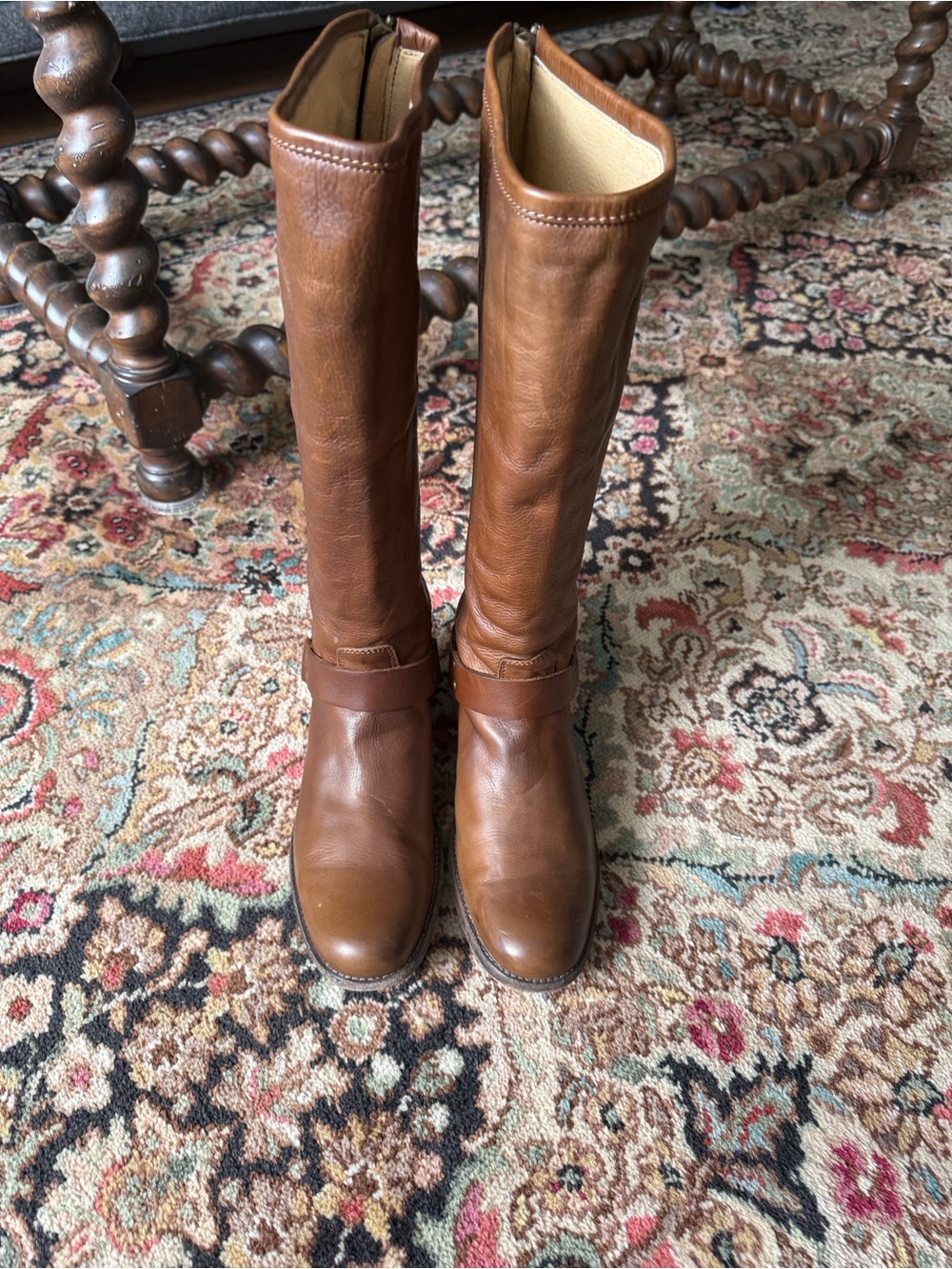 Frye Tall Leather Riding Boots in Cognac Brown